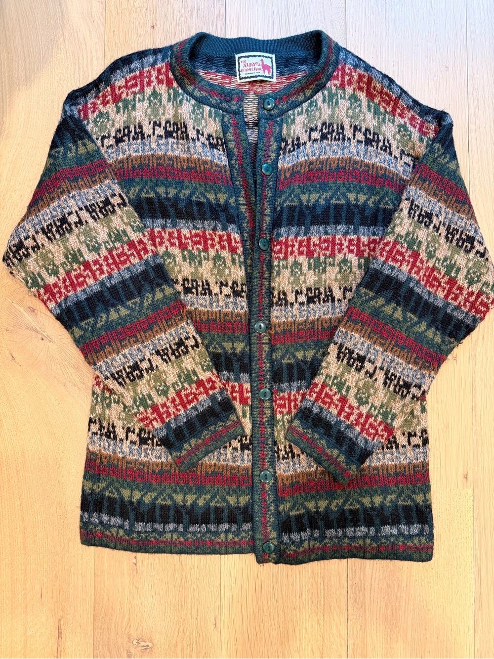 The Alpaca Connection 100% Alpaca Cardigan Sweater Handmade Peru Fair Isle Knit